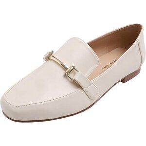 Feversole Women's Bar Trim Beige Plain Pu Round Toe Synthetic Crochet Flats